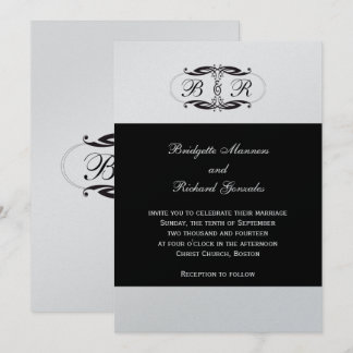Monogram Wedding Invitations Art Deco Silver
