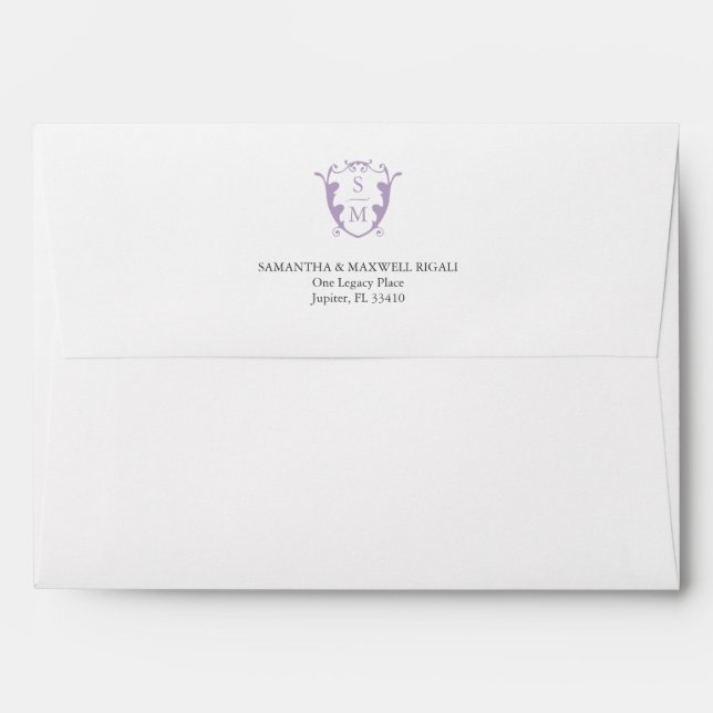 Monogram Wedding Invite Envelopes Lilac (Back (Top Flap))