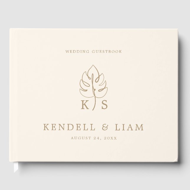 Monogram Wedding Logo Monstera Guest Book (Front)
