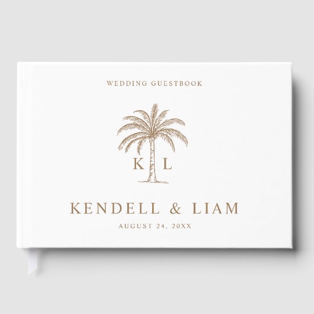 Monogram Wedding Logo Palm Tree Guest Book (Front)