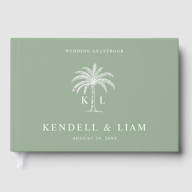 Monogram Wedding Logo Palm Tree Guest Book (Front)