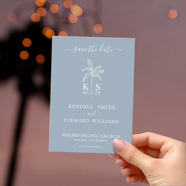 Monogram Wedding Logo Palm Tree Save the Date Invitation (Creator Uploaded)