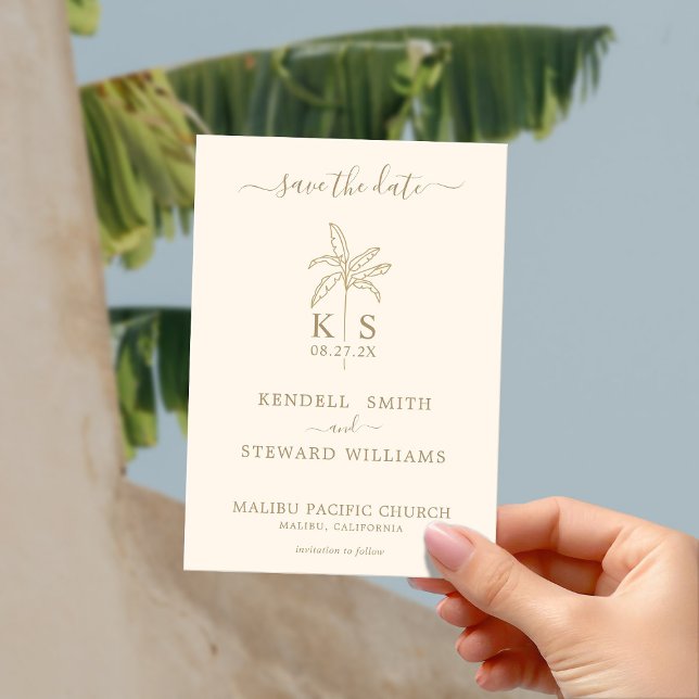 Monogram Wedding Logo Palm Tree Save the Date Invitation (Creator Uploaded)