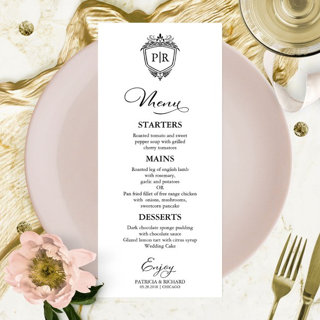 Monogram Wedding Menu Cards Black And White (Creator Uploaded)