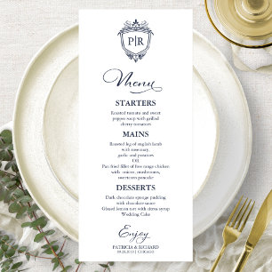 Monogram Wedding Menu Cards Navy Blue