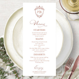 Monogram Wedding Menu Cards Rose Gold Script
