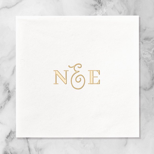 Monogram Wedding Minimalist Elegant Script Gold Foil Napkins (Stylishly Personalize with the Bride & Groom's Monogram Initials.)