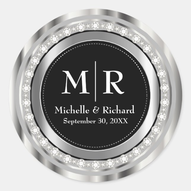  Monogram Wedding or Anniversary Classic Round Sticker (Front)