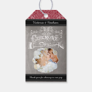 Monogram Wedding Photo Red Damask Pattern Gift Tags