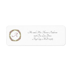 Monogram Wedding Pink Green Floral Return Address