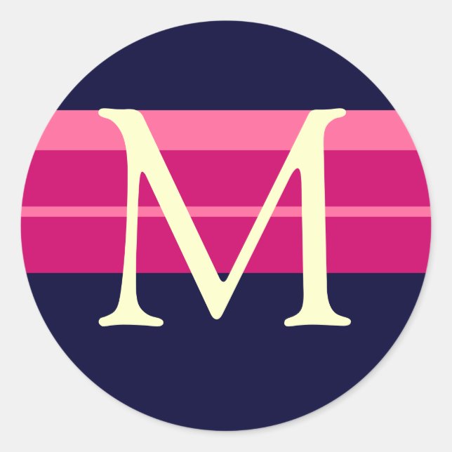 Monogram Wedding Pink Navy Ivory Envelope Sticker (Front)