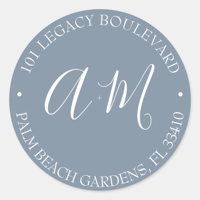 Monogram Wedding Return Address Classic Round Sticker (Front)