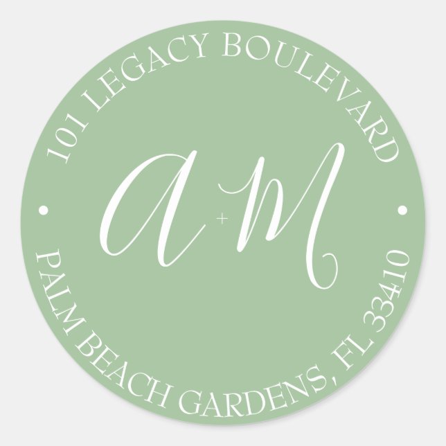 Monogram Wedding Return Address Classic Round Sticker (Front)