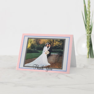 Monogram Wedding Rose Blue Pastel Photo Thank You  Card