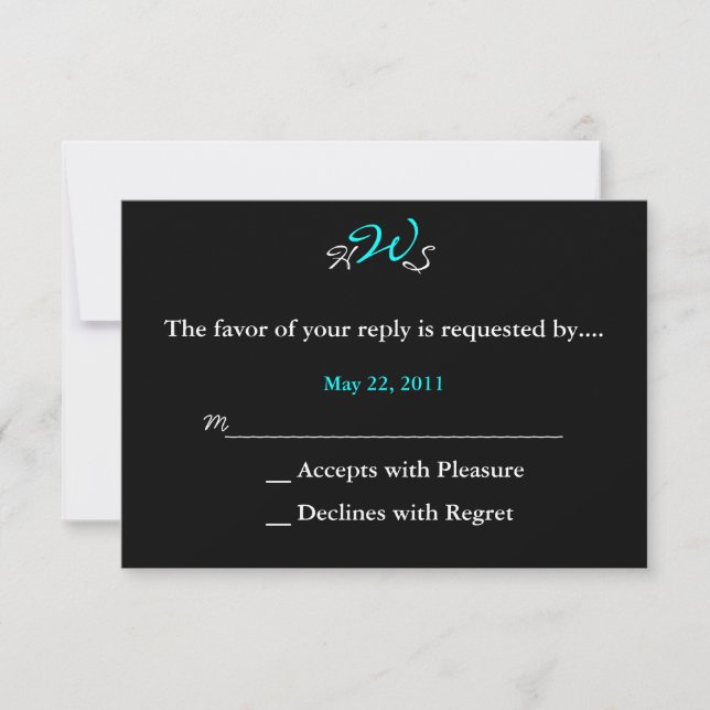 Monogram Wedding RSVP black white Card (Front)
