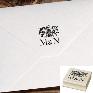 Monogram Wedding Rubber Stamp Vintage Floral