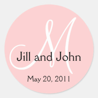 Monogram Wedding Save the Date Pink Sticker