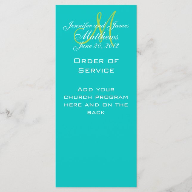 Monogram Wedding Service Church Programs Programme (Front)