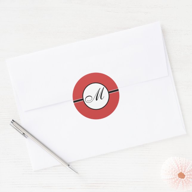 Monogram Wedding Shown Red You Choose Colour Classic Round Sticker (Envelope)