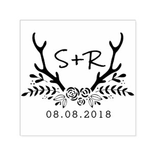 Monogram wedding stamp, save the date self-inking stamp