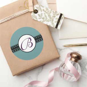 Monogram Wedding Star Borders Classic Round Sticker