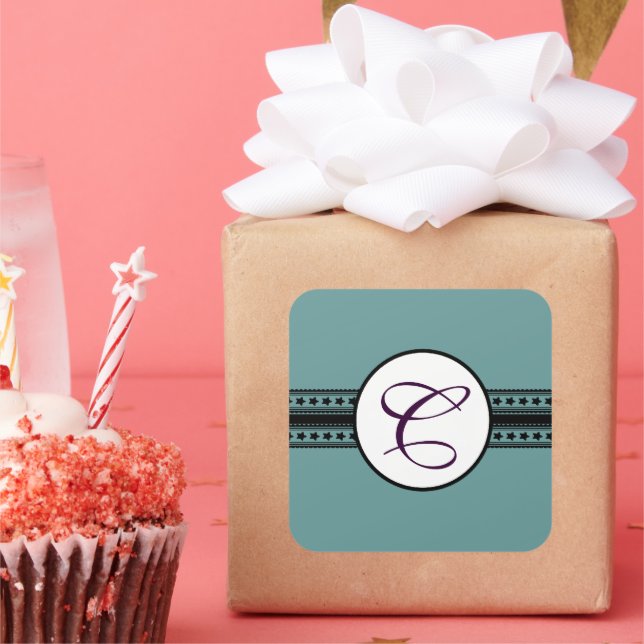 Monogram Wedding Star Borders Square Sticker (Party)