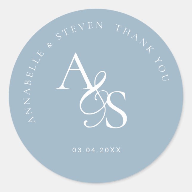 Monogram, Wedding Thank You Classic Round Sticker (Front)
