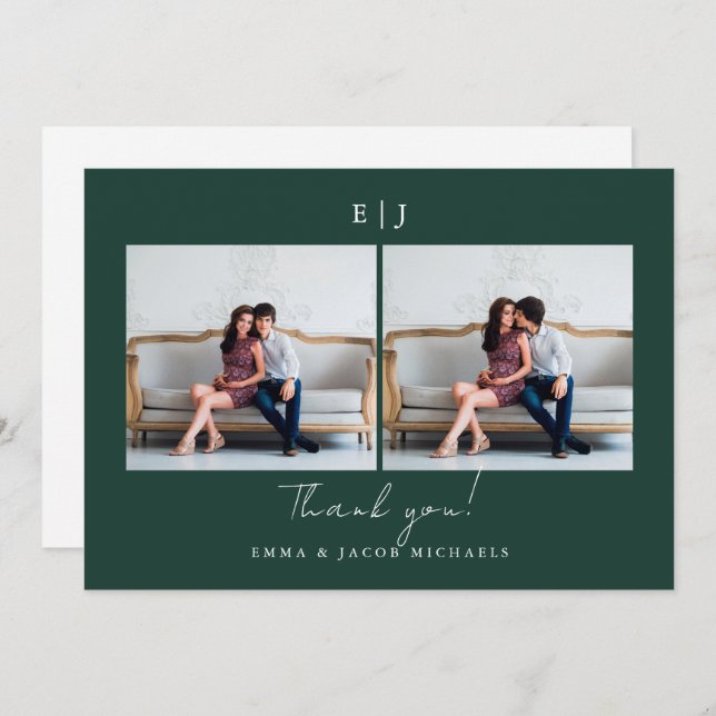 Monogram Wedding Thank You Photo Green (Front/Back)