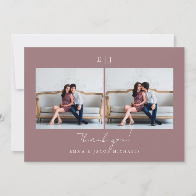 Monogram Wedding Thank You Photo Rose Card (Front)