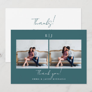Monogram Wedding Thank You Photo Teal Card