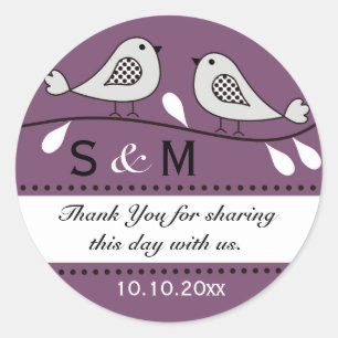 Monogram Wedding Thank You Stickers:Purple Classic Round Sticker