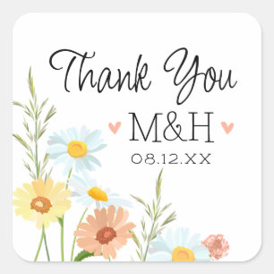 Monogram Wedding Thank You Wildflower Stickers