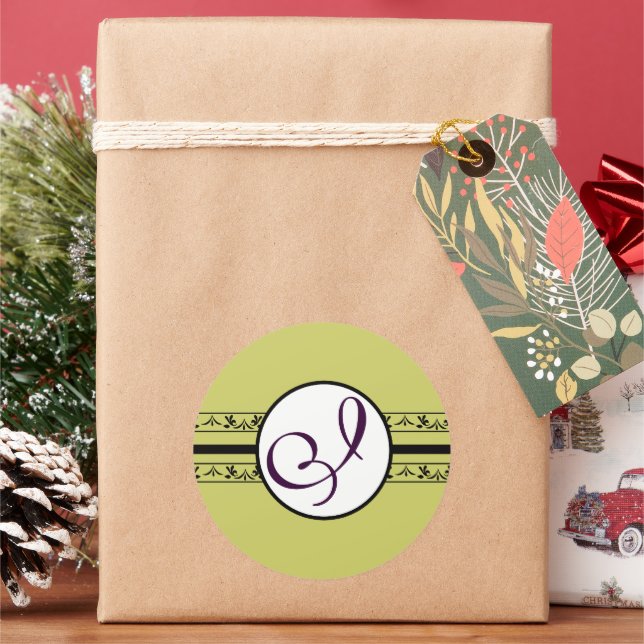 Monogram Wedding Vintage Borders Classic Round Sticker (Holiday)