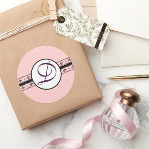 Monogram Wedding Vintage Borders Classic Round Sticker