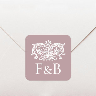 Monogram Wedding Vintage Flower Pink Square Sticker