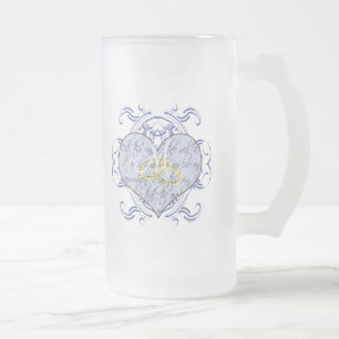 Monogram Wedding Vow Heart Frosted Glass Beer Mug