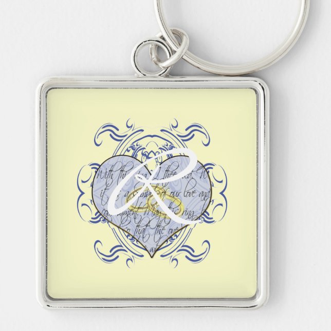 Monogram Wedding Vow Heart Key Ring (Front)