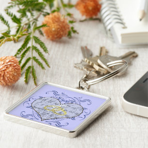 Monogram Wedding Vow Heart Key Ring