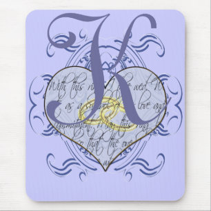 Monogram Wedding Vow Heart Mouse Mat