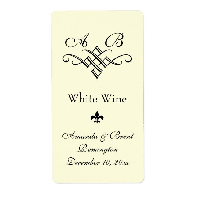 Monogram Wedding Wine Label (off white) (Front)