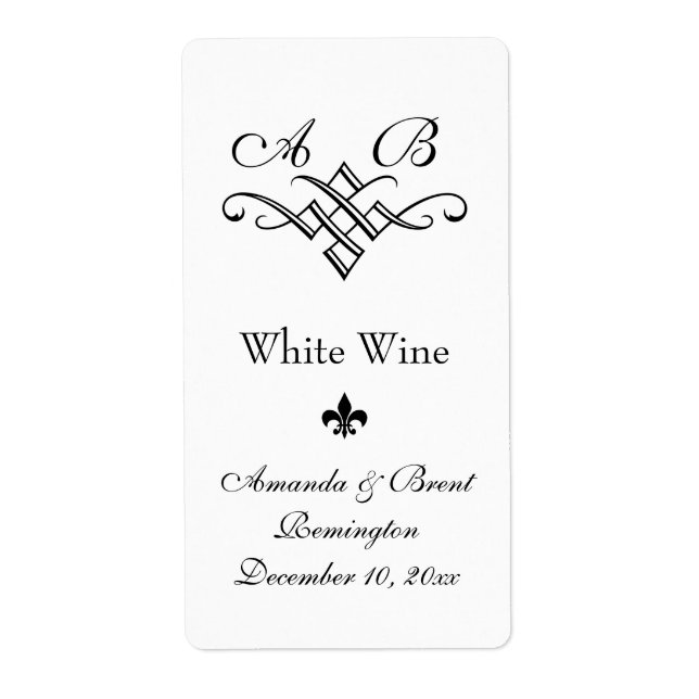 Monogram Wedding Wine Label (white) (Front)