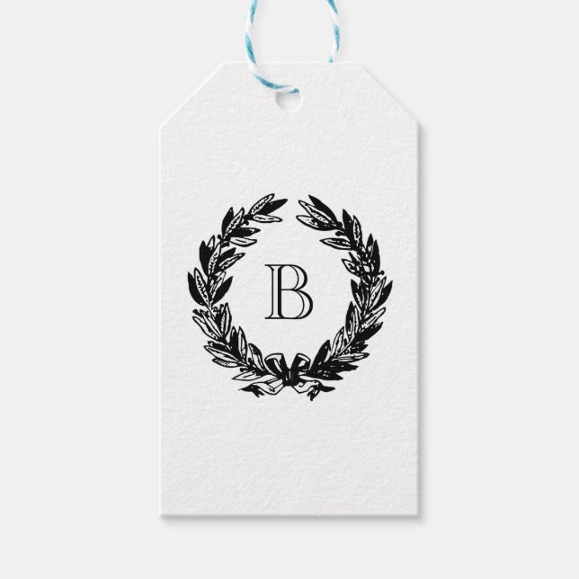 Monogram Wedding Wreath Illustration Gift Tags (Front)