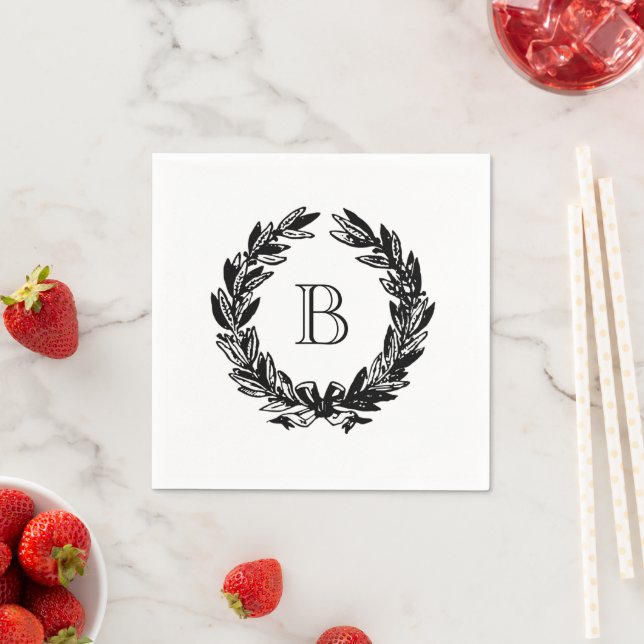 Monogram Wedding Wreath Illustration Napkin (Insitu)