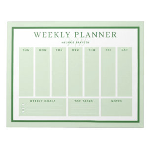 Monogram Weekly Planner Green Two Tone Border Notepad