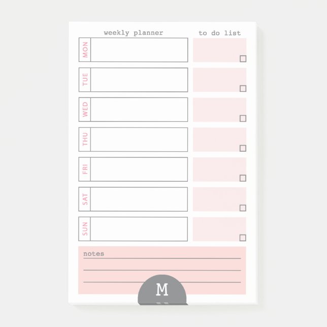 Monogram Weekly Planner Peony Post It Notes (Front)