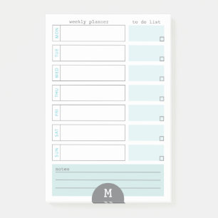 Monogram Weekly Planner Teal Post It Notes