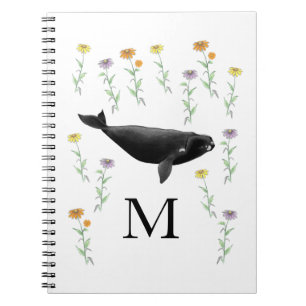 Monogram Whale In Spring Garden Art Notebook