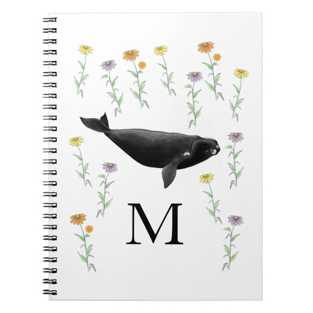 Monogram Whale In Spring Garden Art  Notebook (Front)