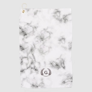 Monogram Wheat Laurel on White Marble Golf Towel