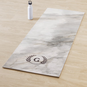Monogram. Wheat Laurel on White Marble. Yoga Mat